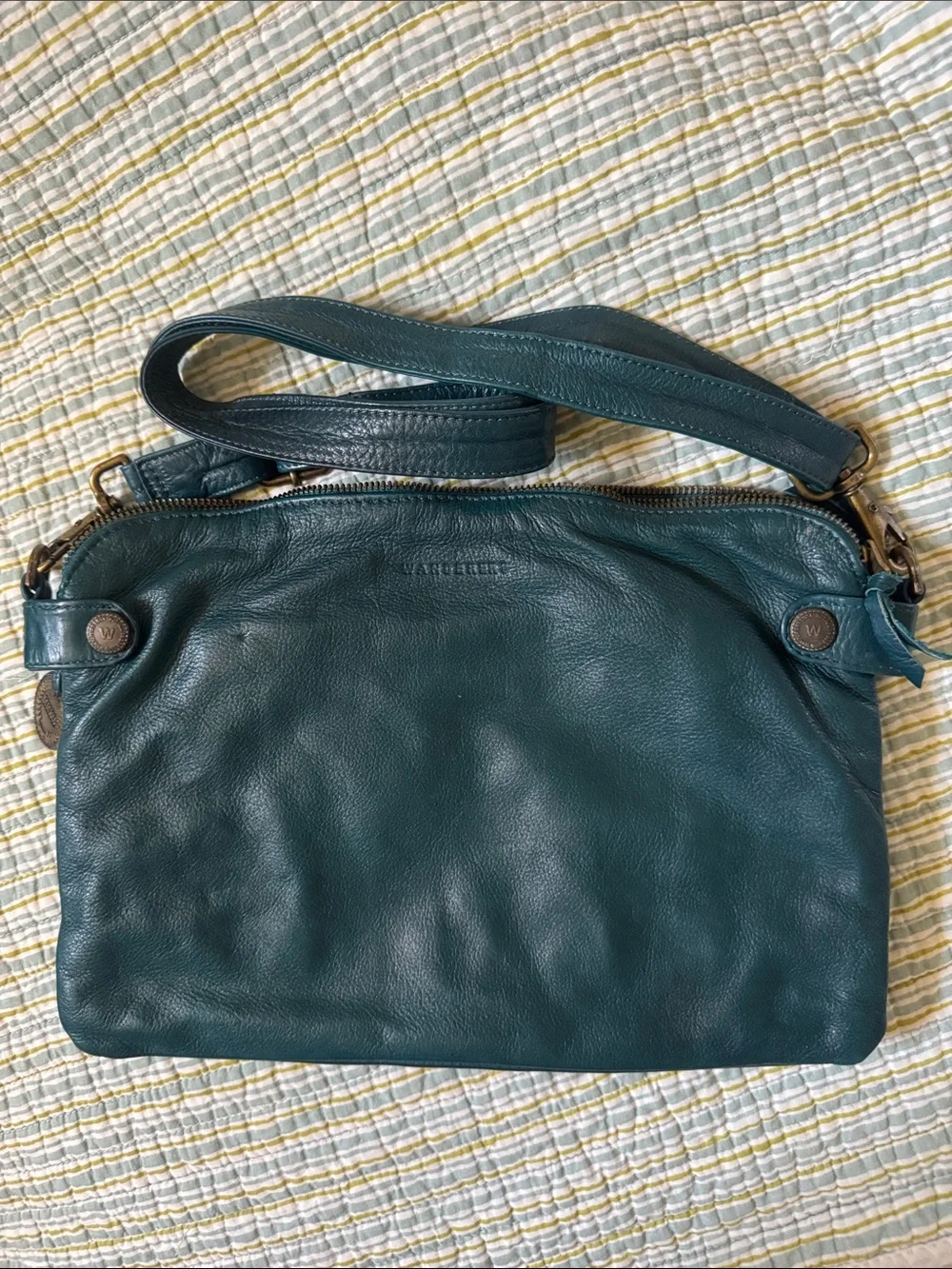 Leather Crossbody Bag in Teal with Adjustable Strap